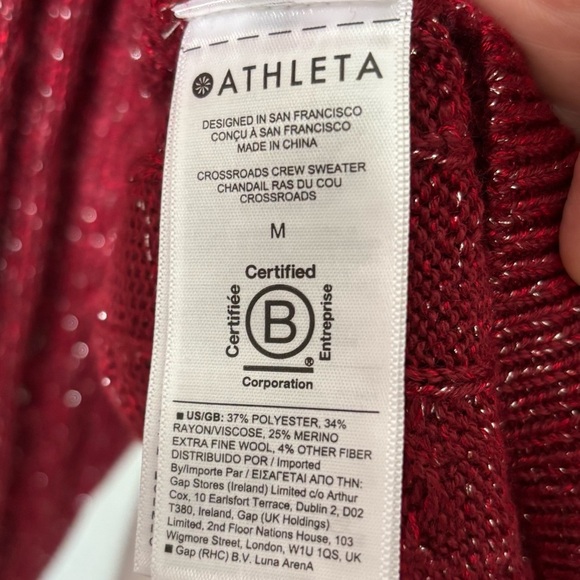 Athleta Crossroads Crew Neck Wool Blend Pullover Sweater Decadent Red Metallic M - Picture 10 of 15